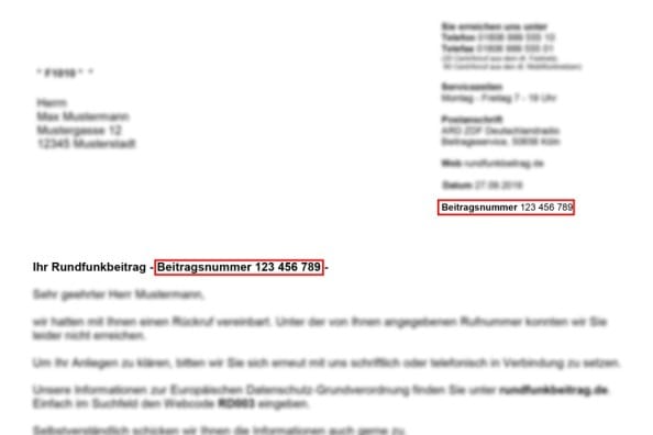 документ в котором указан код Beitragsnummer