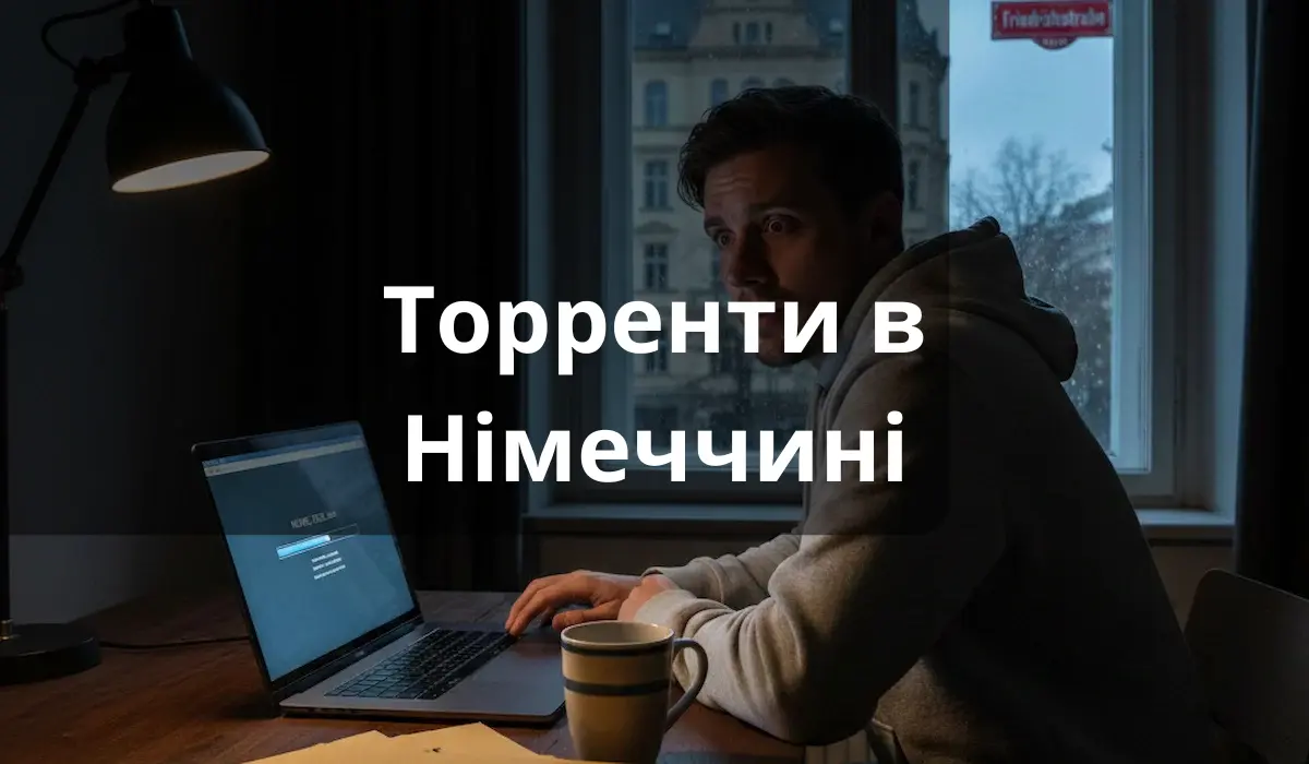 Ein Ukrainer sitzt in Deutschland vor seinem Computer und lädt einen Film über Torrent herunter.