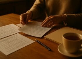 Банковские выписки и документы для Jobcenter на кухонном столе