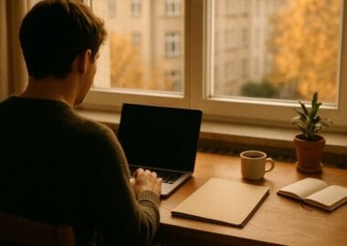 Person bereitet am Schreibtisch die Jobsuche in Deutschland vor